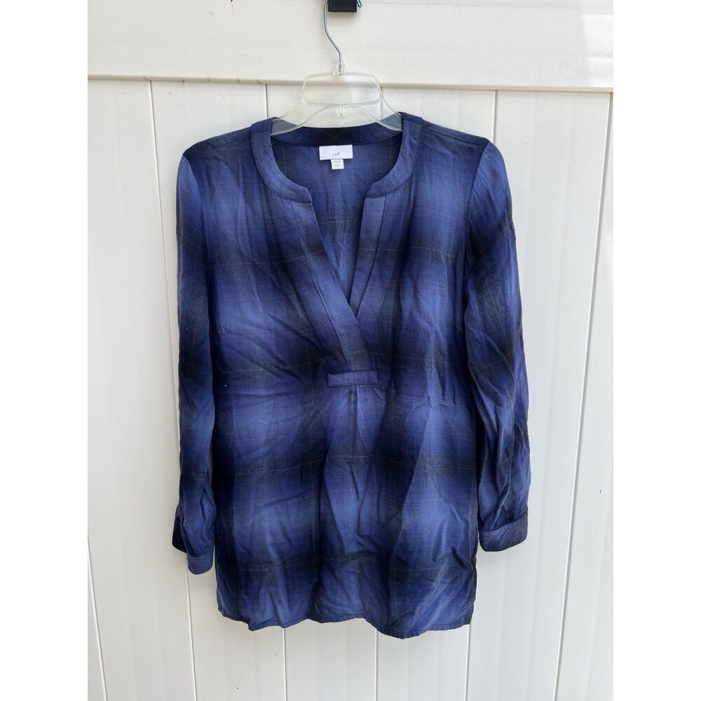 J.Jill Long Sleeve V Neck Lagenlook Blue Blouse Shirt Petite Small PS